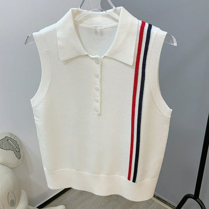 Sleeveless lapel white top