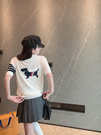 Women's Tricolor Short Sleeve Sweater（复制） THOM TREND