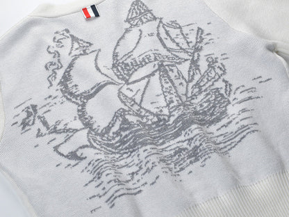 Four-Stripe Pink V-Neck Cardigan（副本） THOM TREND