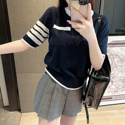 Contrast color knitted T-shirt