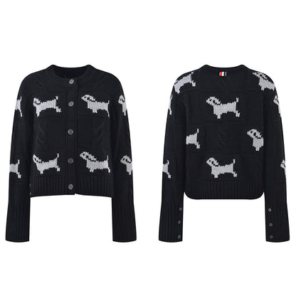 Women's Puppy Cardigan Crew Neck Sweater THOM TREND