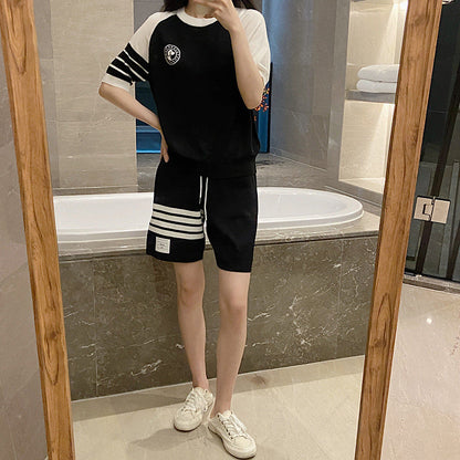 Colorblock knitted short-sleeved T-shirt