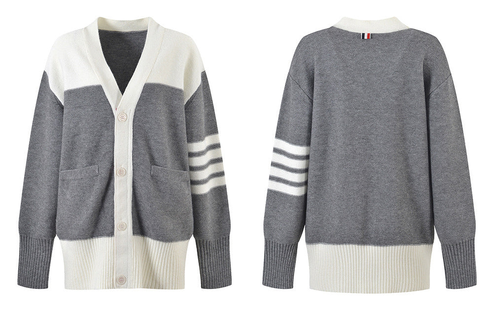 Contrast color knitted cardigan