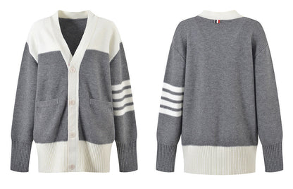 Contrast color knitted cardigan