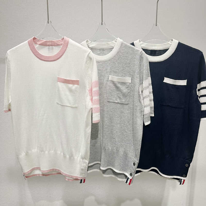 Contrast color knitted T-shirt