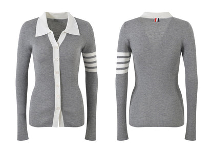 Contrast lapel cardigan