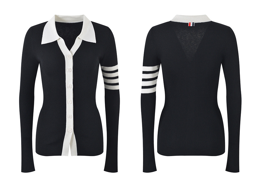 Contrast lapel cardigan