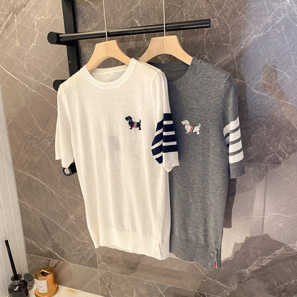 Women's Tricolor Short Sleeve Sweater（复制） THOM TREND