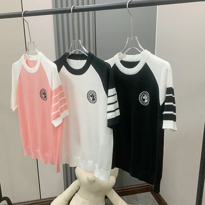 Colorblock knitted short-sleeved T-shirt