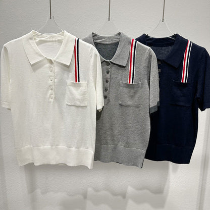 POLO collar wool knit short sleeves