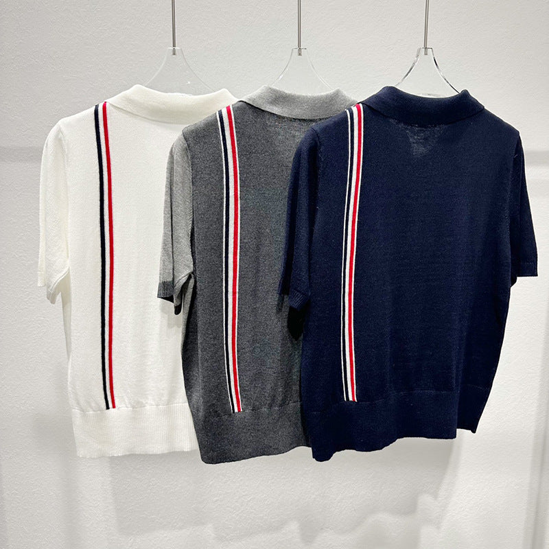 POLO collar wool knit short sleeves