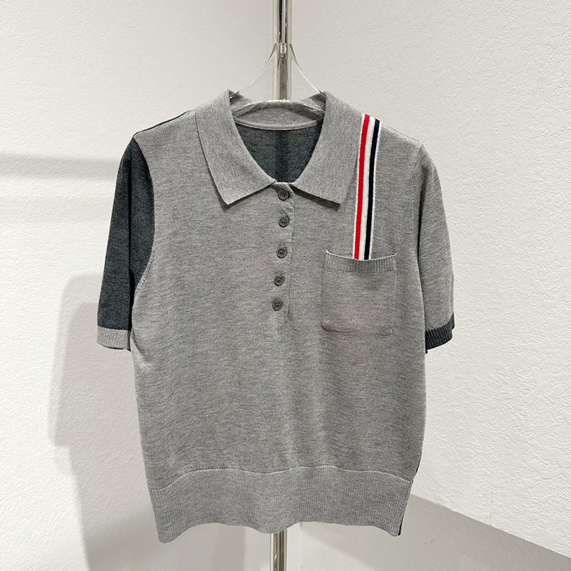 POLO collar wool knit short sleeves