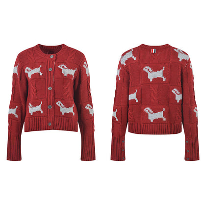 Women's Puppy Cardigan Crew Neck Sweater THOM TREND