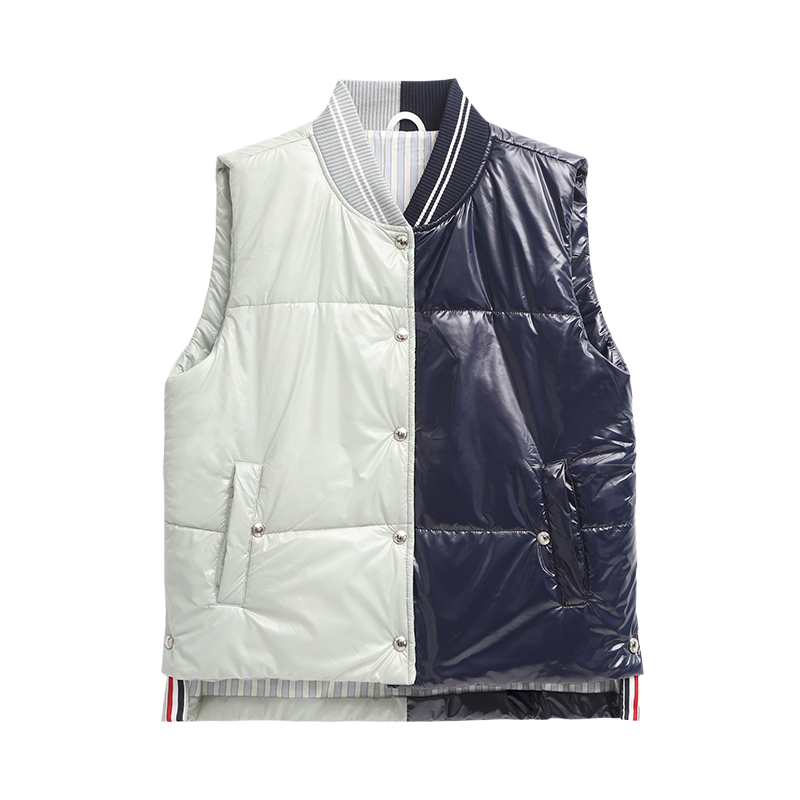 Unisex Shiny Colorblock Baseball Collar Vest THOM TREND