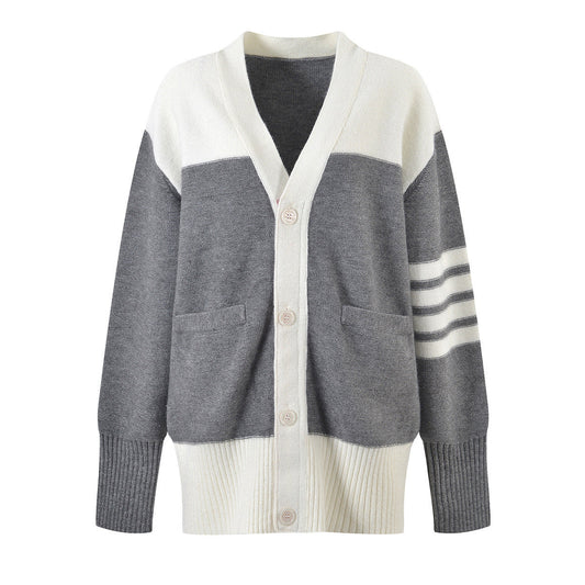 Contrast color knitted cardigan