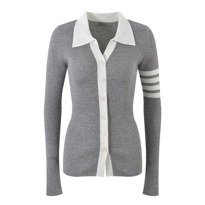 Contrast lapel cardigan