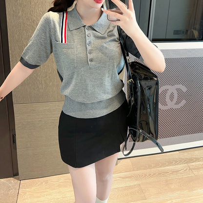 POLO collar wool knit short sleeves