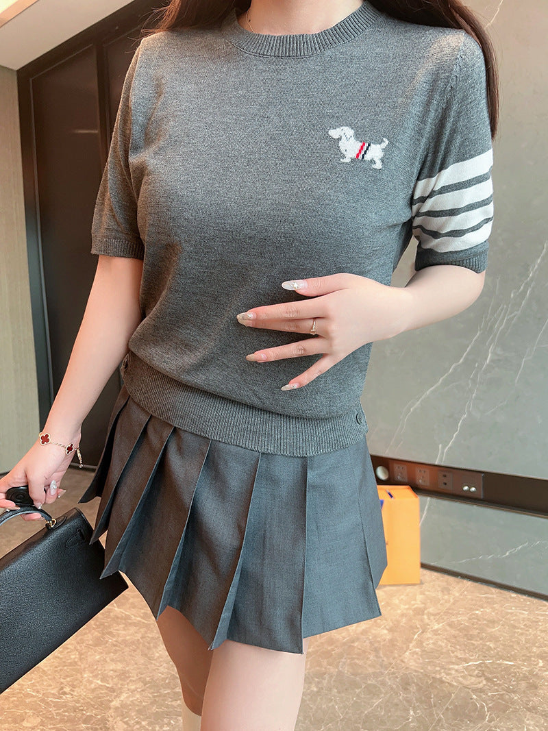 Women's Tricolor Short Sleeve Sweater（复制） THOM TREND