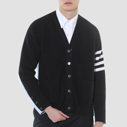 Grey Four-Bar Contrast Sweater Jacket THOM TREND