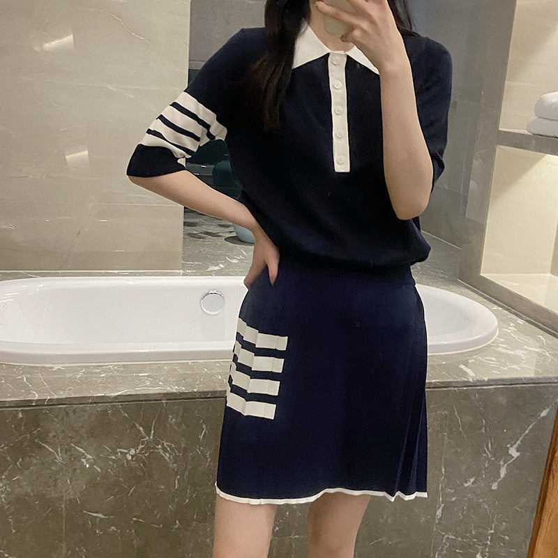 Polo collar short sleeve sweater