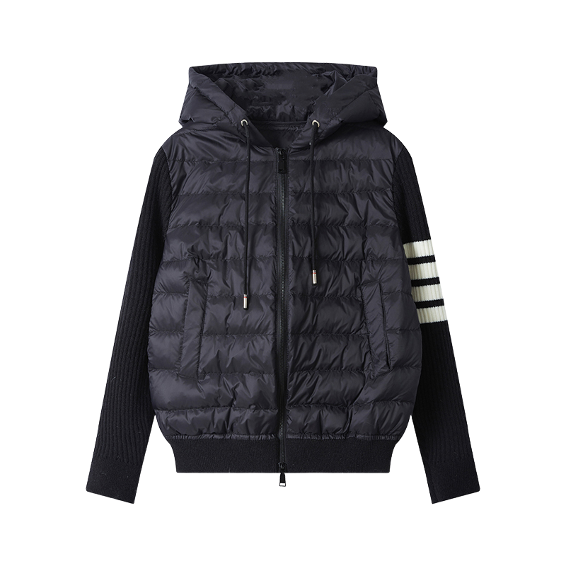 THOM Hooded down jacket with patchwork knitting THOM TREND