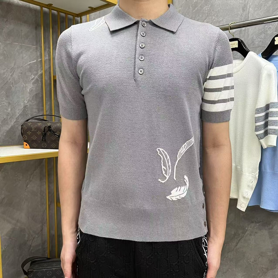 2025 SS  Men's Feather Leaf POLO Short Sleeve THOM TREND